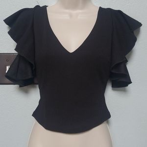 Black V neck cross back top